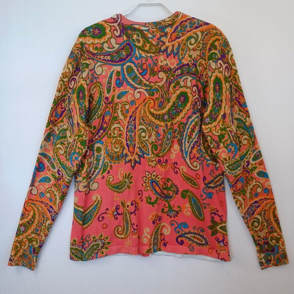 Isaac Mizrahi Live Cardigan Paisley Print V Neck Button Front Sweater Size Small - Picture 7 of 8